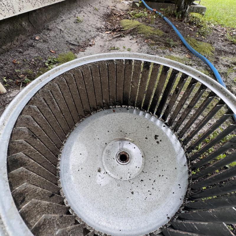 Blower motor wheel with dirt buildup outdoors