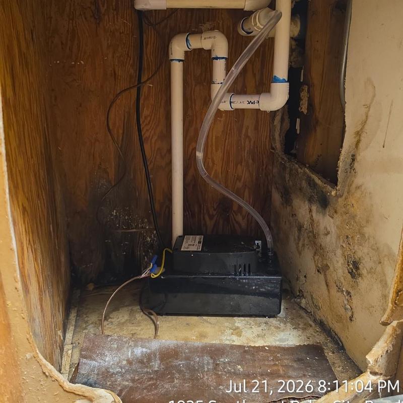 AC condensate pump with PVC drain line and wiring AC condensate pump with PVC drain line and wiring