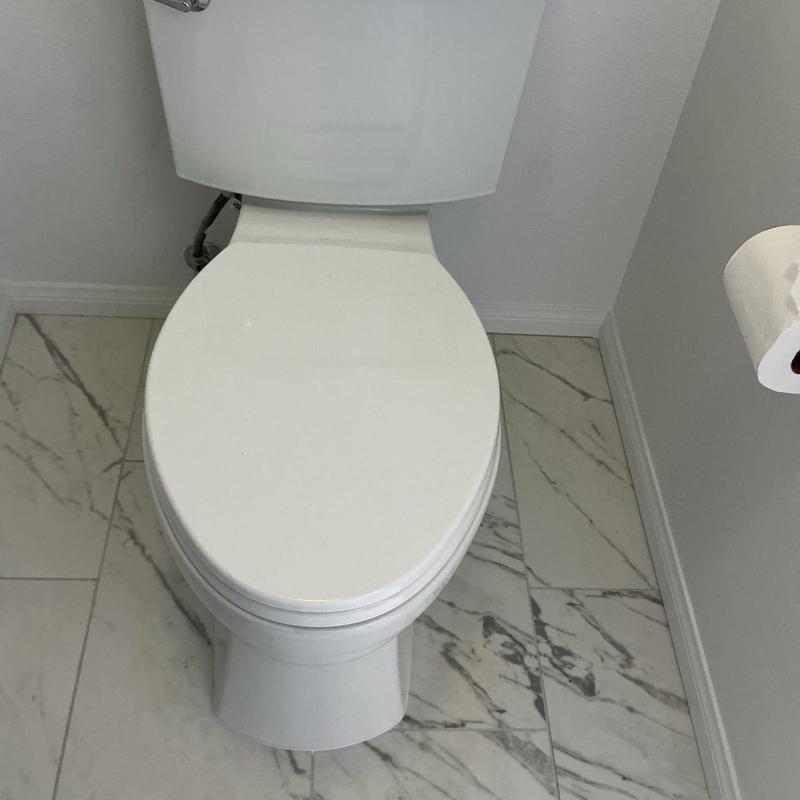 Toilet with new wax ring and mounting hardware installed Toilet with new wax ring and mounting hardware installed