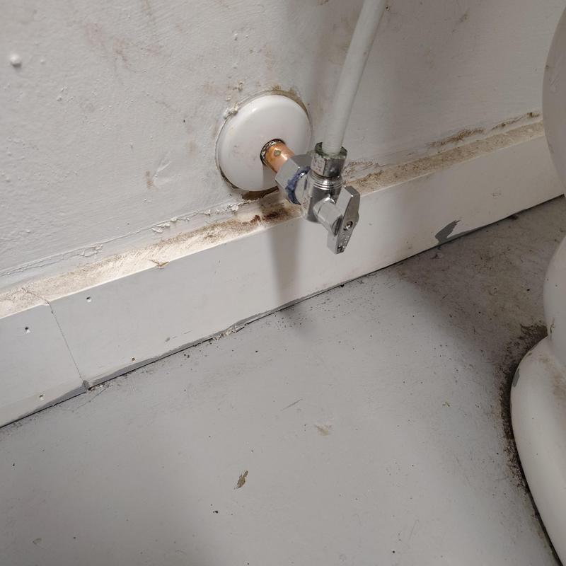 Angle stop valve installation near toilet base Angle stop valve installation near toilet base