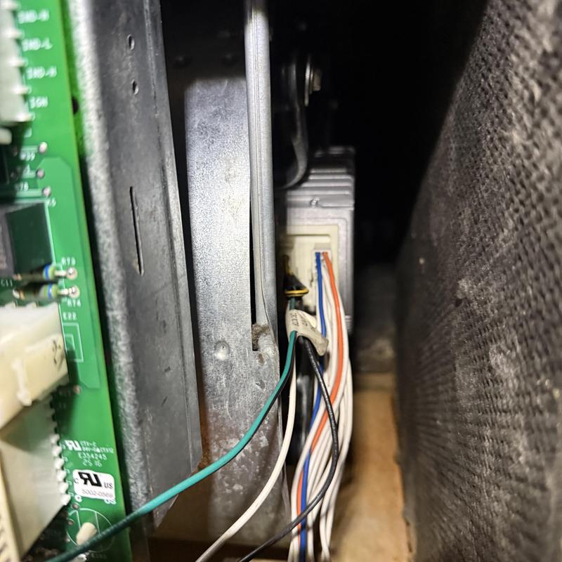 Blower motor and control board wiring inside HVAC unit