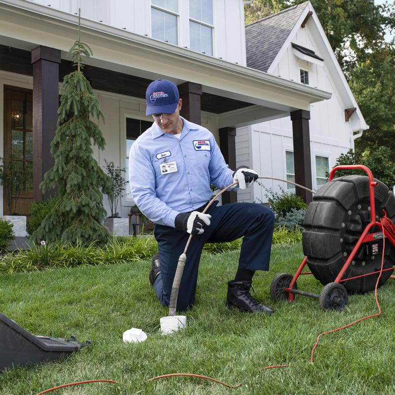 Sewer line inspection with camera equipment outdoors
