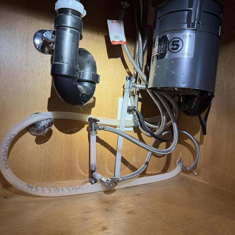 Dishwasher drain and water supply plumbing installation