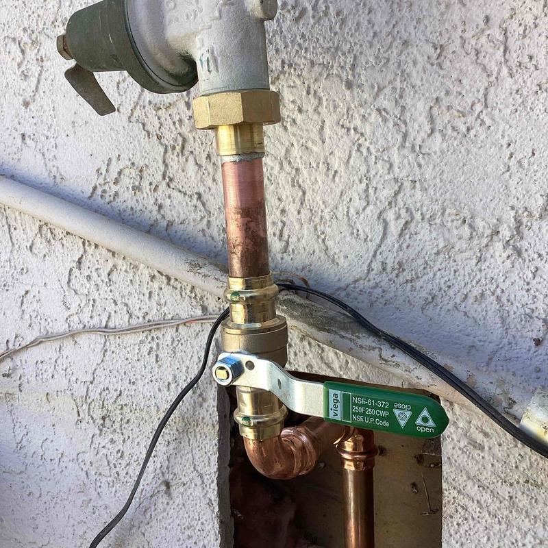 Copper water line with shut-off valve and fittings Copper water line with shut-off valve and fittings