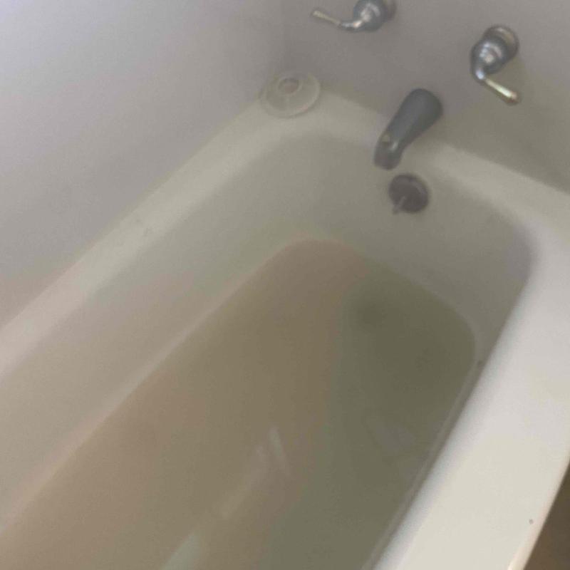 Bathtub with clogged drain and standing water Bathtub with clogged drain and standing water