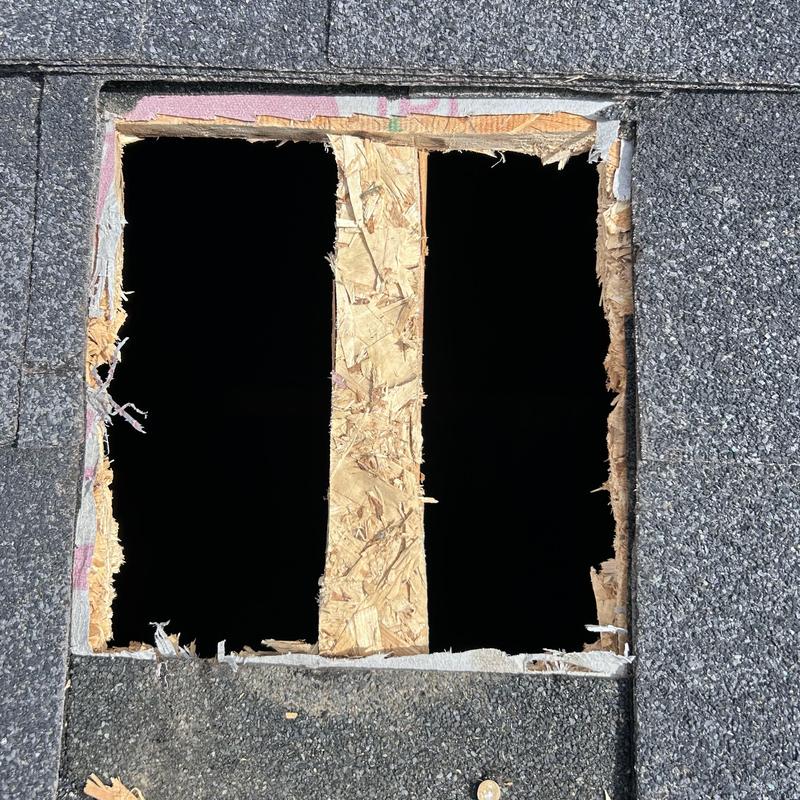 Roof decking with cutout hole for vent installation Roof decking with cutout hole for vent installation