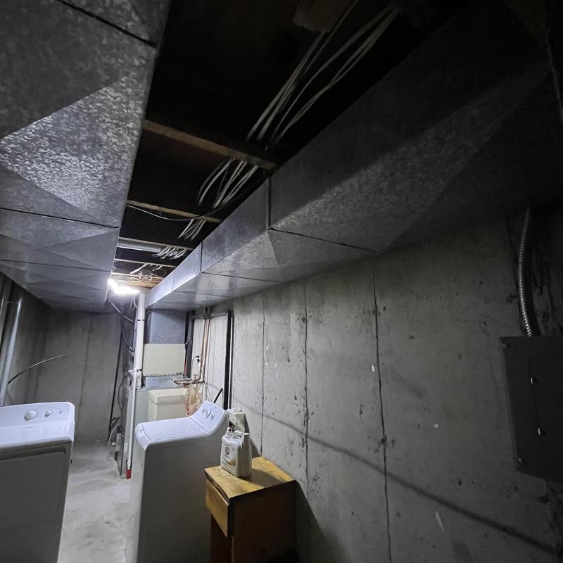 Ductwork installation for basement laundry room HVAC system