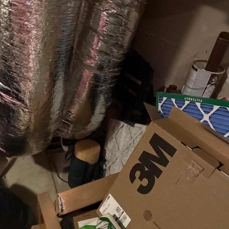 Air duct insulation and air filters in storage area