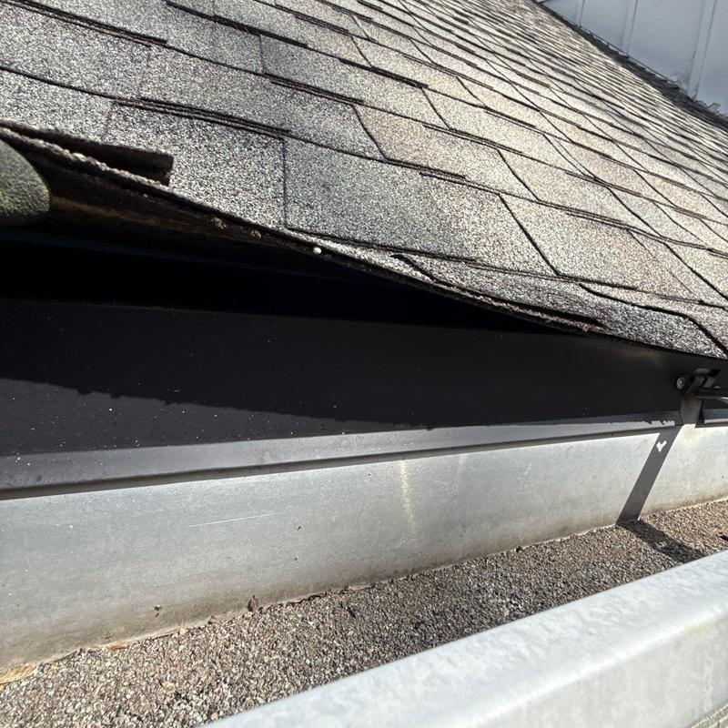 Roof shingles lifted showing hail damage and wear