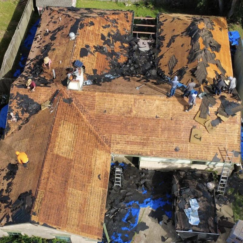 Roof decking removal during roof replacement in Pearland, TX