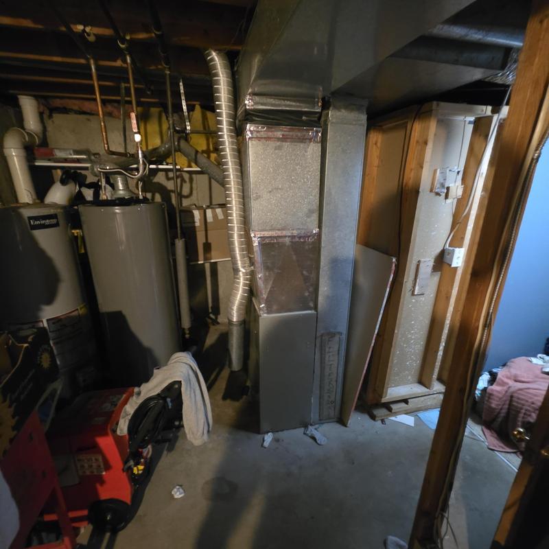 Water heater and furnace ductwork in basement Water heater and furnace ductwork in basement