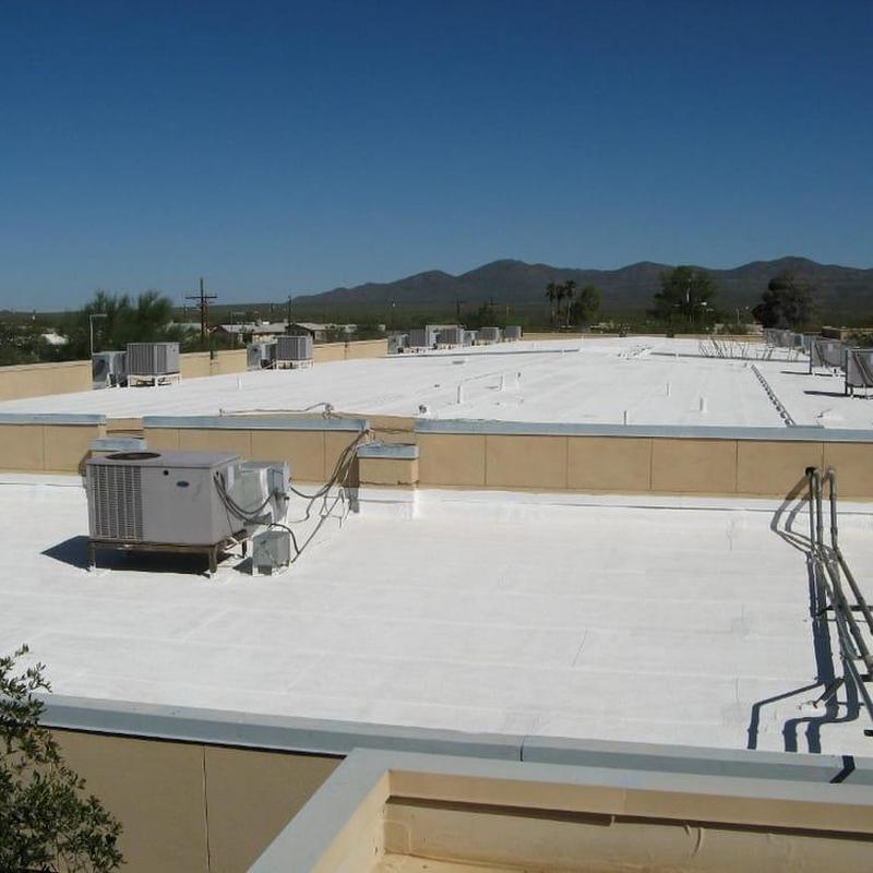 Commercial white TPO roofing with HVAC units installed Commercial white TPO roofing with HVAC units installed