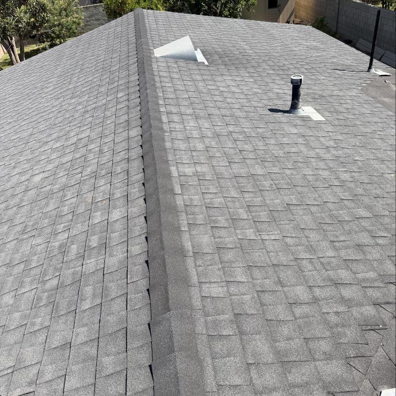 Shingle roof with ridge vent and vents Shingle roof with ridge vent and vents