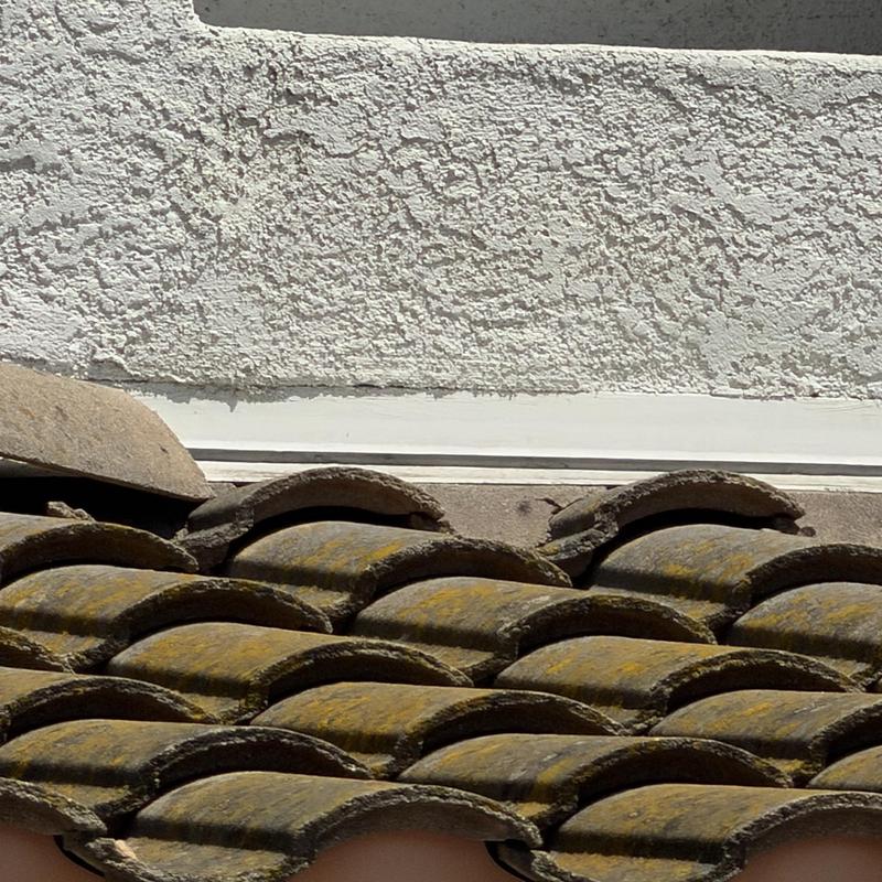 Tile roof close-up showing weathered and moss growth Tile roof close-up showing weathered and moss growth