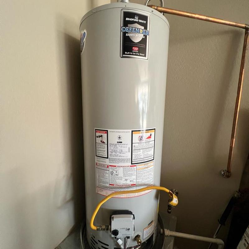 Bradford White gas water heater with gas line connection Bradford White gas water heater with gas line connection