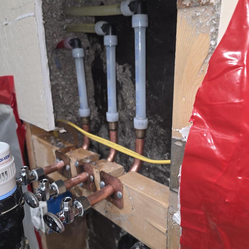 Copper plumbing sub-outs with new angle stops installation