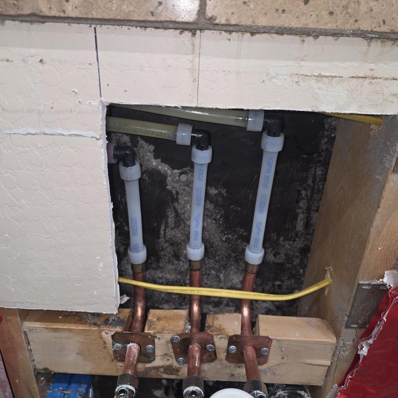 Copper piping with PEX sub-outs and angle stops installation
