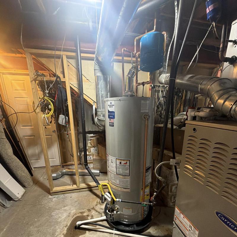 50-gallon Bradford White water heater with drain pan 50-gallon Bradford White water heater with drain pan