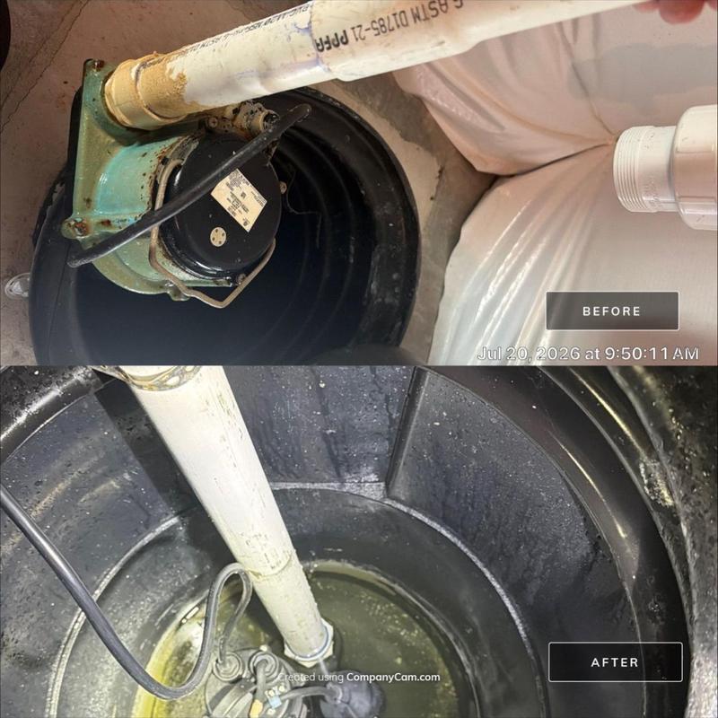 Sump pump and PVC check valve replacement before and after Sump pump and PVC check valve replacement before and after