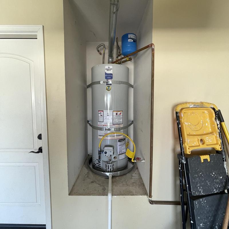 Bradford White water heater installed in garage nook Bradford White water heater installed in garage nook