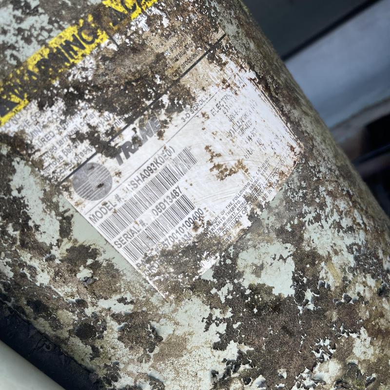 Trane RTU unit identification label with dirt buildup