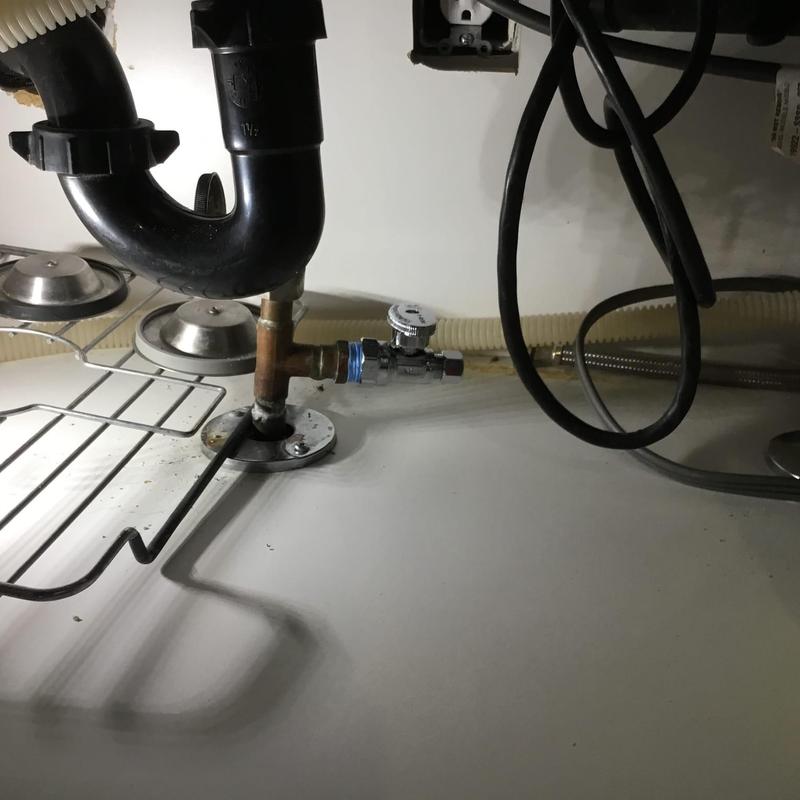 Dishwasher shutoff valve under kitchen sink installation