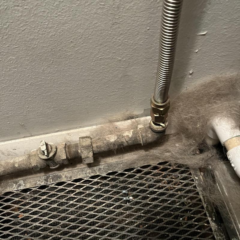 3/4-inch gas shut off valve with flex connector near furnace