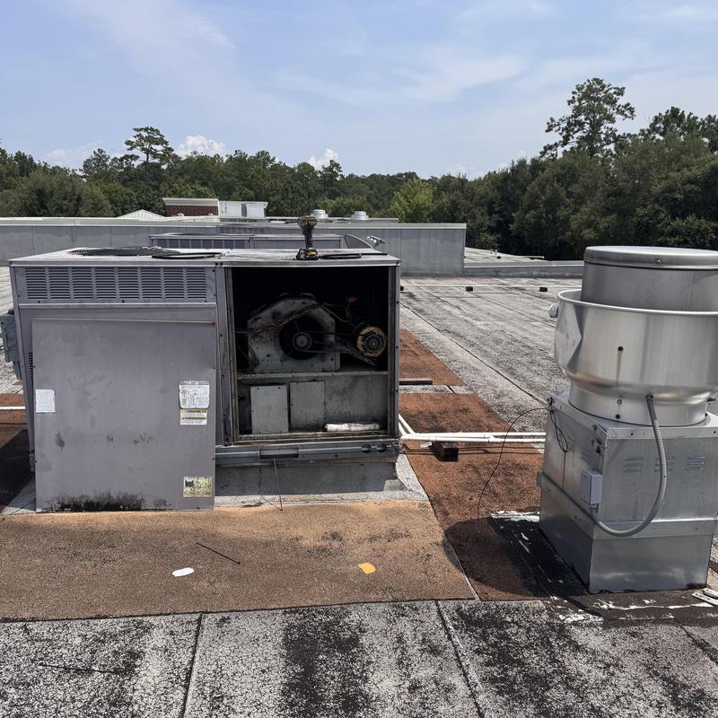RTU rooftop unit with open panel on roof