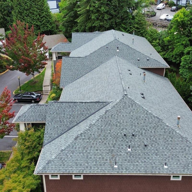 Asphalt shingle roof on commercial building