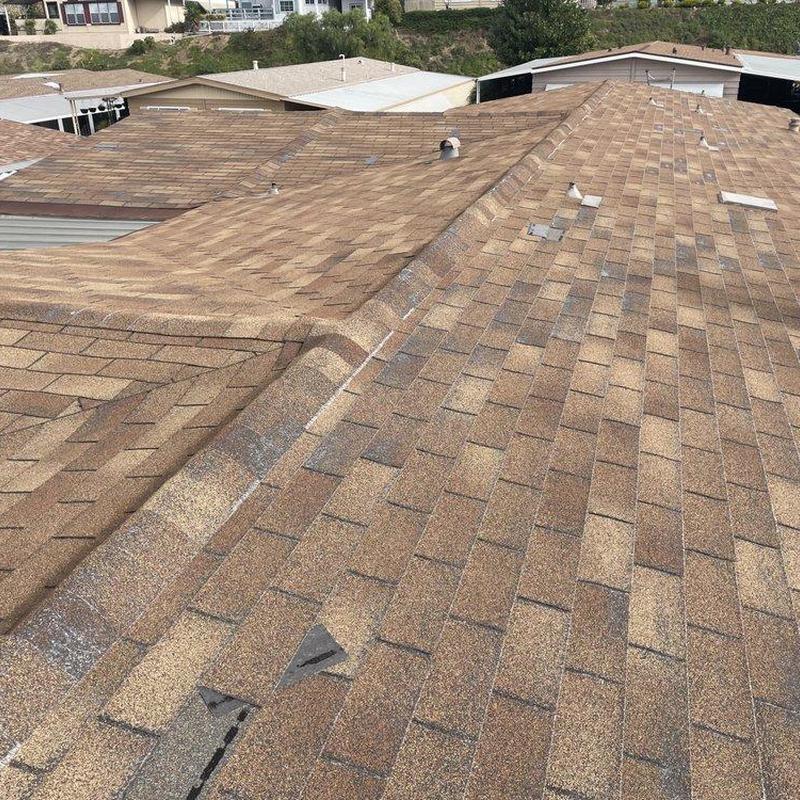 Shingle roof with damaged and missing shingles Shingle roof with damaged and missing shingles