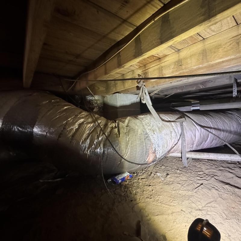Flexible ductwork in crawl space with insulation wrap