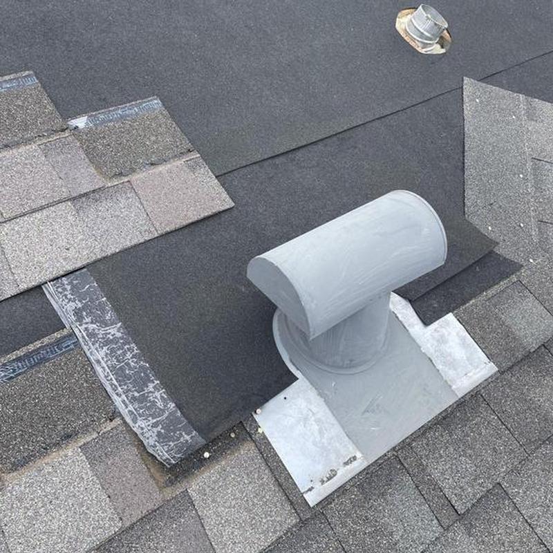 Asphalt roof vent flashing with shingles in Copperopolis