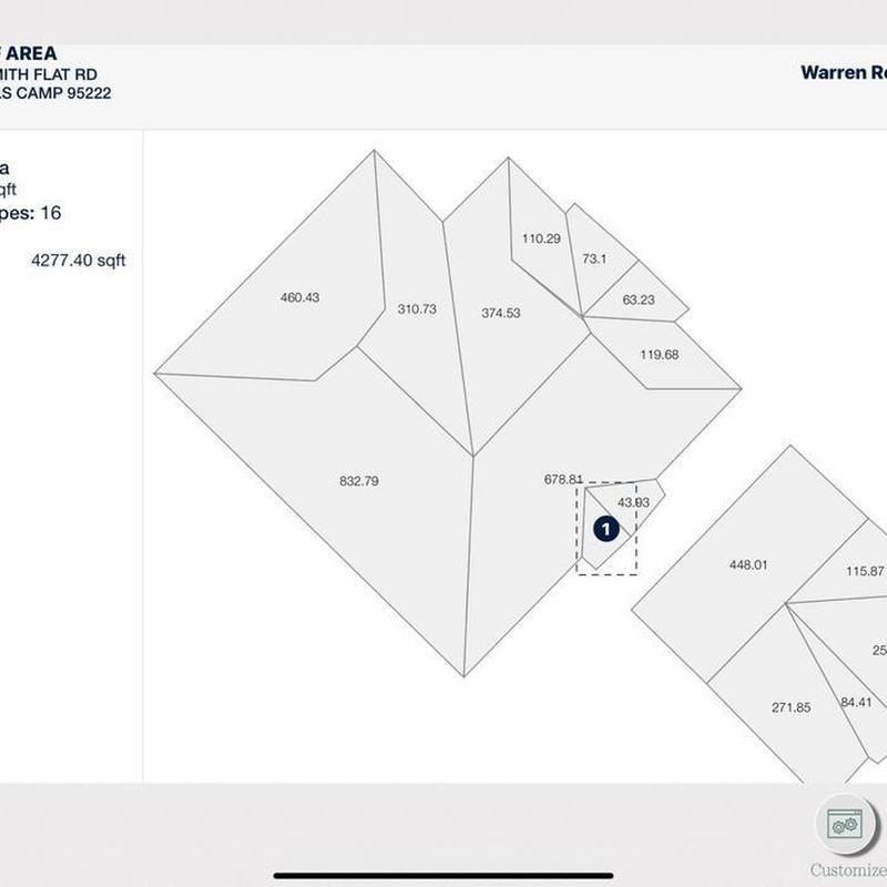 Roof area diagram with roof section measurements