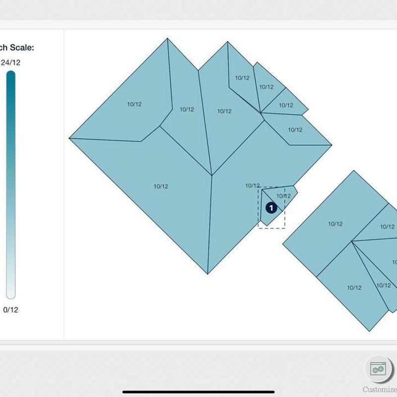 Roof pitch diagram showing 10/12 slope areas