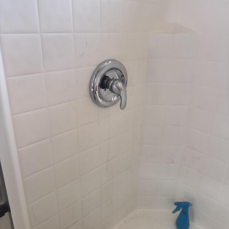 Moen shower valve with single handle on tiled wall Moen shower valve with single handle on tiled wall