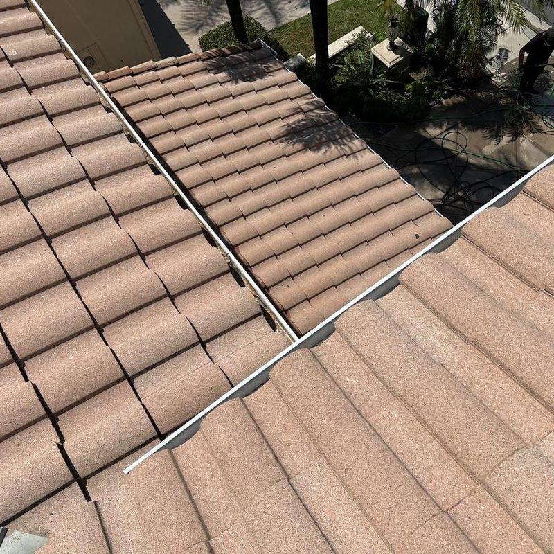 Tile roof valley flashing on residential roof in Newport Beach Tile roof valley flashing on residential roof in Newport Beach