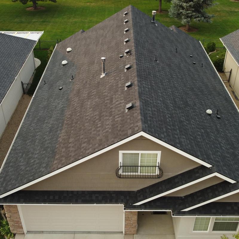 IKO Dynasty shingle roof with vents and chimneys IKO Dynasty shingle roof with vents and chimneys
