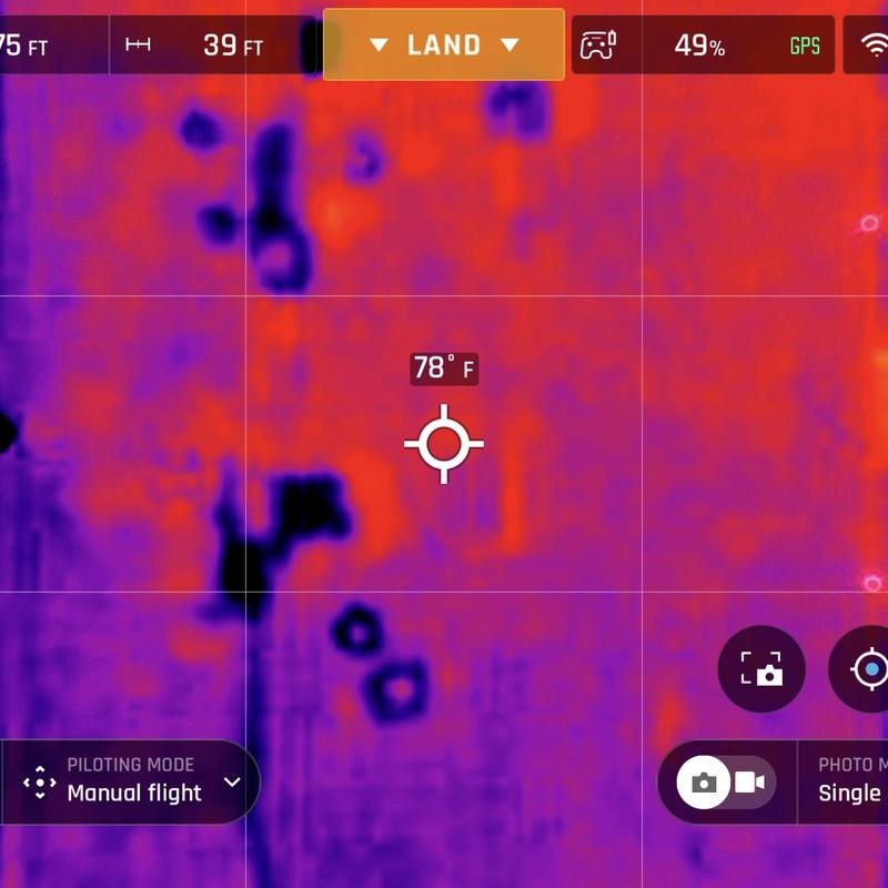 Thermal imaging drone view of land at 78°F Thermal imaging drone view of land at 78°F