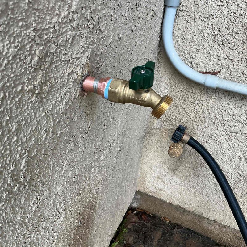 Outdoor hose bib with copper pipe and male adapter installed Outdoor hose bib with copper pipe and male adapter installed