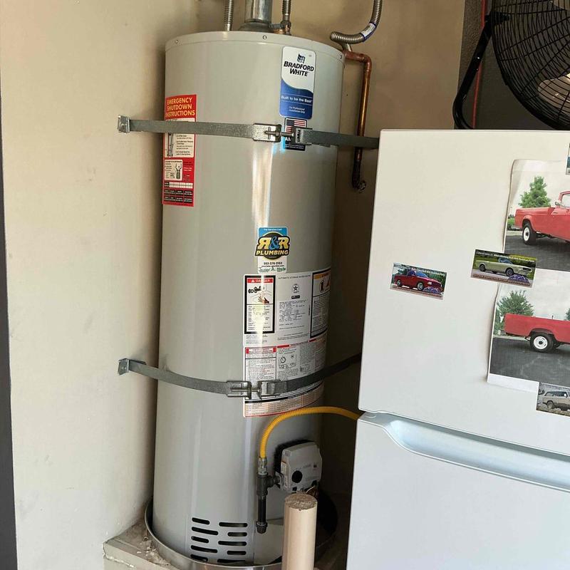 40-gallon water heater with safety straps installed 40-gallon water heater with safety straps installed