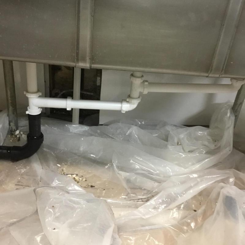 Triple basin sink drain piping and hand wash station installation Triple basin sink drain piping and hand wash station installation