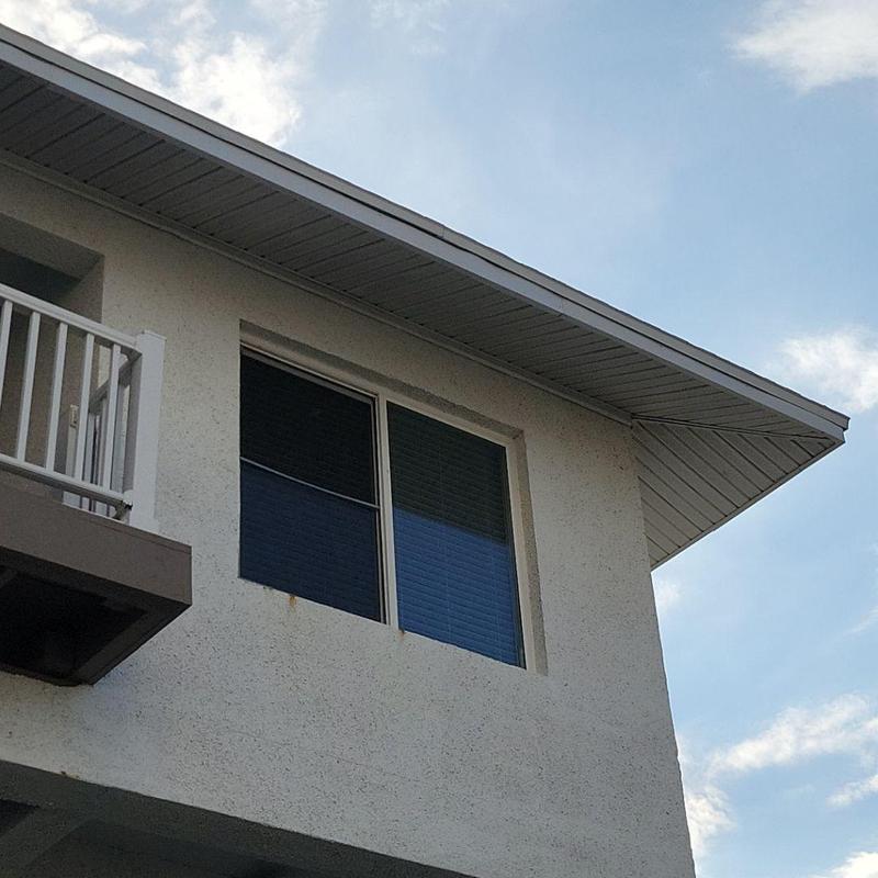 Fascia board and soffit on two-story home exterior Fascia board and soffit on two-story home exterior