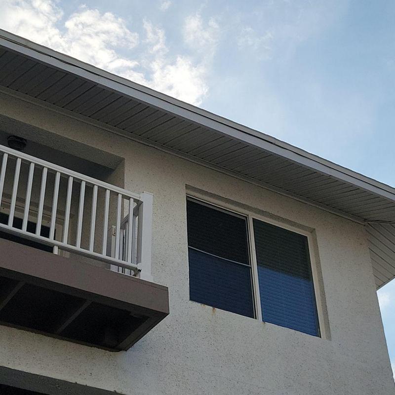 Fascia board and soffit on two-story home exterior Fascia board and soffit on two-story home exterior