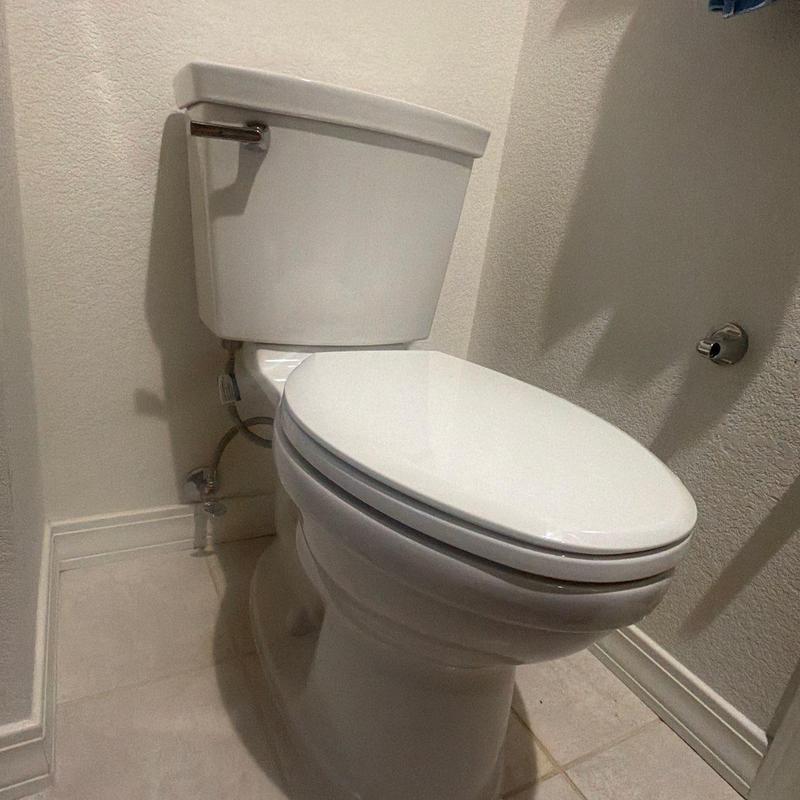 Toilet with closed lid in bathroom corner Toilet with closed lid in bathroom corner