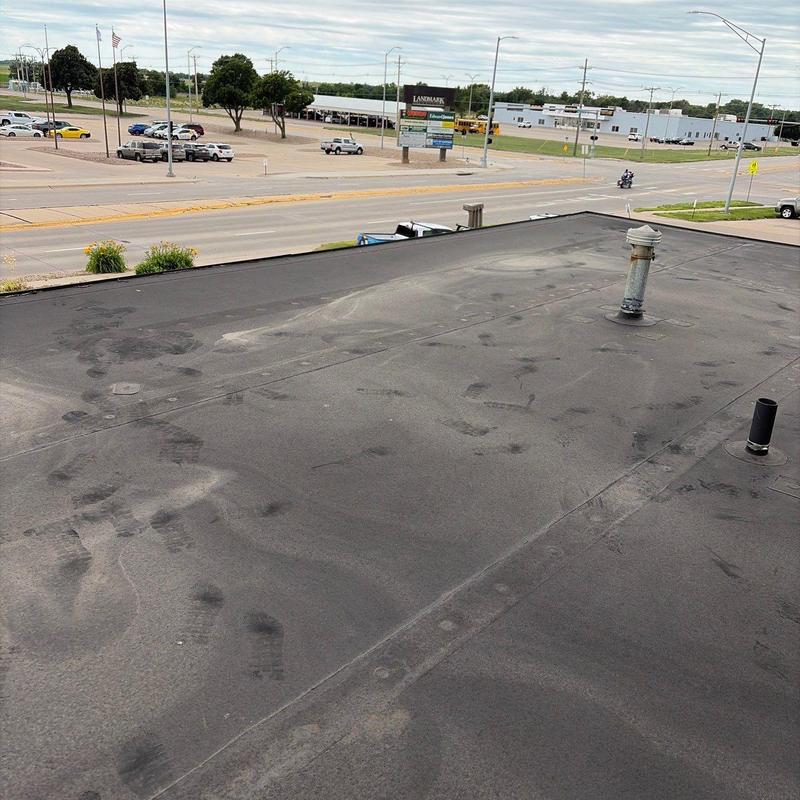 Flat roof membrane with vents and traffic marks Flat roof membrane with vents and traffic marks