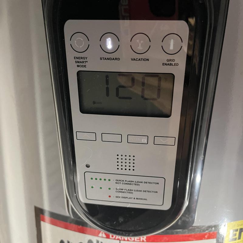 AO Smith smart water heater control panel at 120°F AO Smith smart water heater control panel at 120°F
