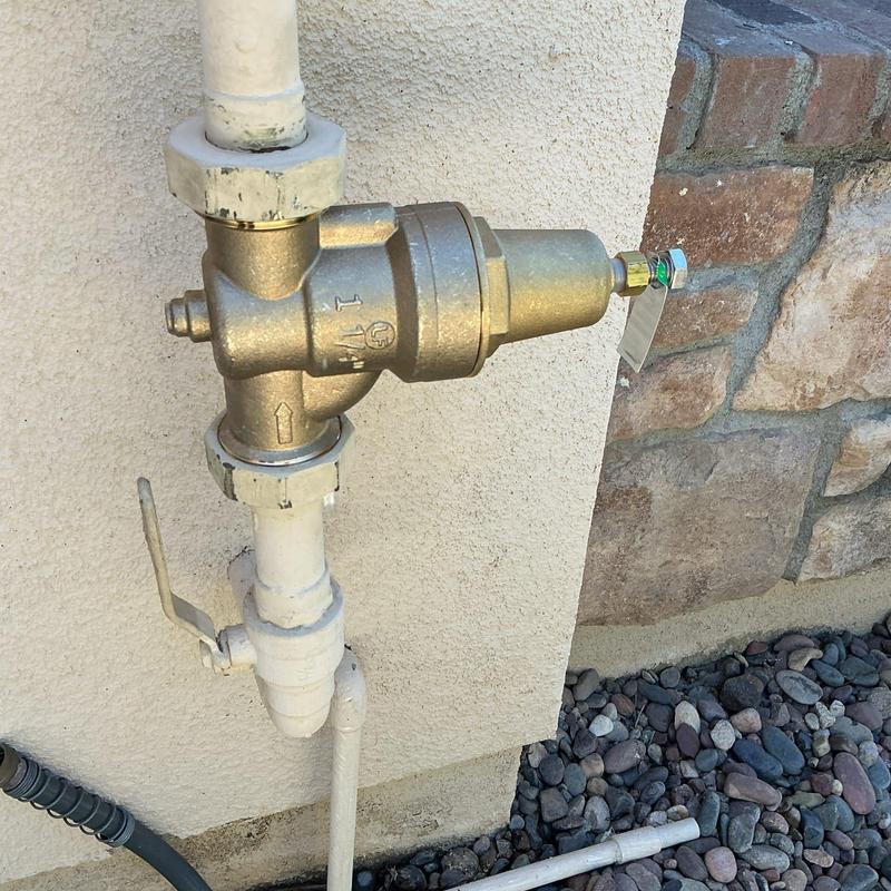Pressure regulator valve above whole house shut-off valve Pressure regulator valve above whole house shut-off valve