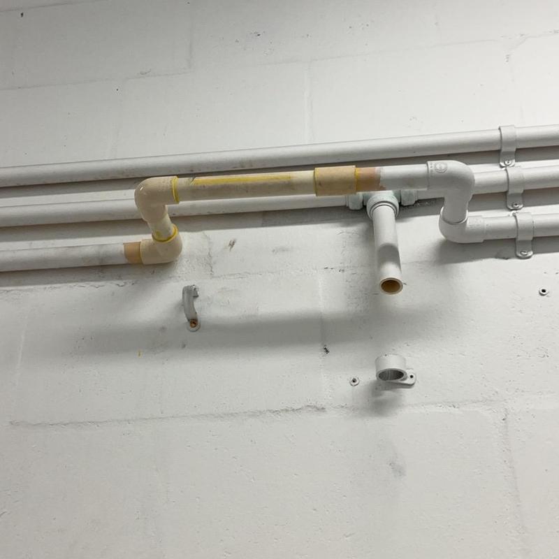 1-inch CPVC pipe splice in car wash mechanical room 1-inch CPVC pipe splice in car wash mechanical room