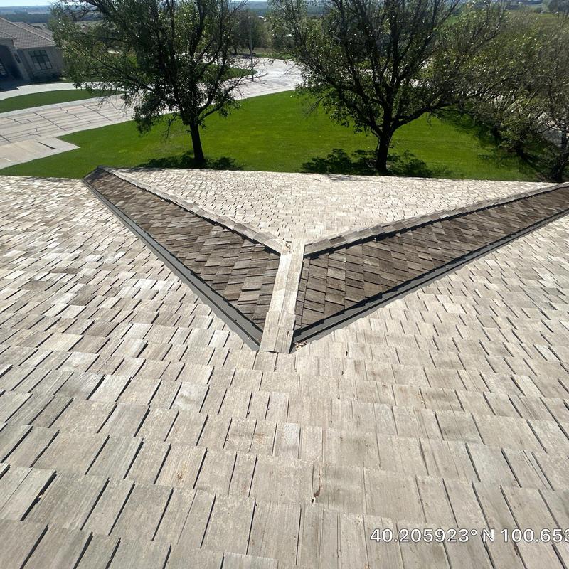Wood shingle roof valley and ridge flashing detail Wood shingle roof valley and ridge flashing detail