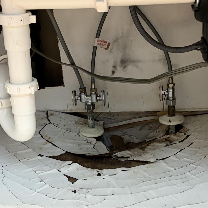 Under-sink water shut-off valves with damaged flooring Under-sink water shut-off valves with damaged flooring